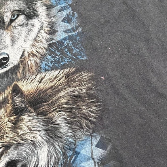 Vintage Wolf Graphic T-Shirt Men's 2XL Moon Wildlife Nature Tee Black FOTL - Picture 3 of 8